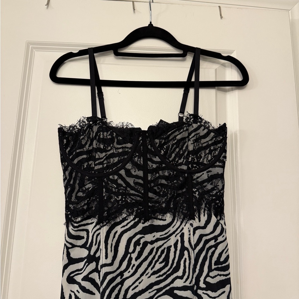 Sheer Black & White Zebra Lace Slip Dress